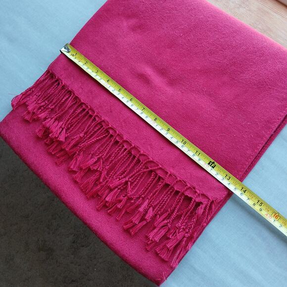 Red Floral Jacquard Fringe Scarf woven 66"L +3" fringe 27"W - Picture 7 of 8